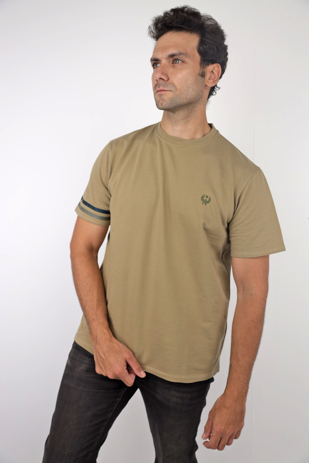 Signature Triple-Line T-Shirt — Desert Sand